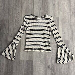 Zara Cream and Black Striped Flare Sleeve Top